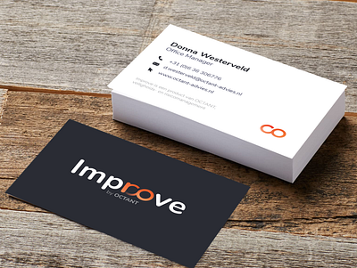 Final logo on business card branding business card business card mockup business cards businesscard design identity improve infinity logo mockup mockup psd orange photoshop print psd vector