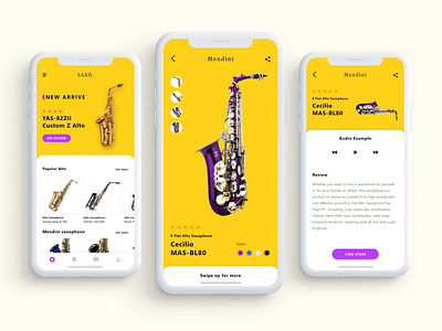 Saxo UI design android app clean color scheme ios iphone x mobile saxophone shop store ui user interface ux