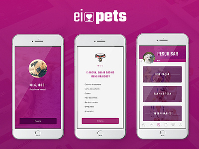 Ei Pets animal app app design list pets purple search welcome