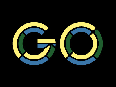 Go. Go. Go. Go. bevel blue green stroke typography yellow