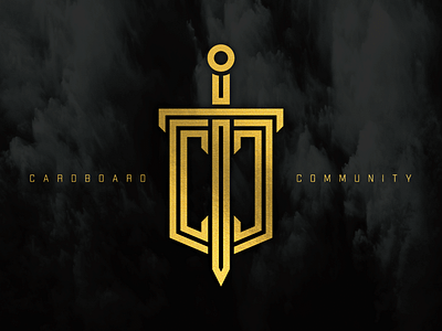 Cardboard Community - Logo artist black branding design fantasy gold illustration lettering logo magic midevil sheild simple sword typography vector