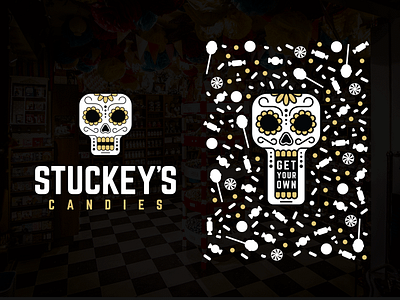 Stuckey Candies - Get your own america artist black branding candy candy shop day of the dead design dia de los muertos gold illustration lettering logo pattern skull sugar sugar skull typography vector white