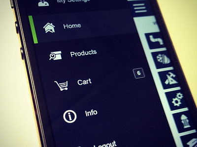 Menu cart home indicator info menu minimal mobile products reveal selected site slide