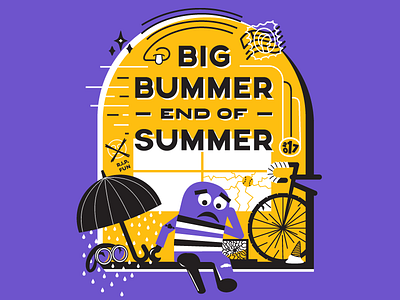 Big Bummer End of Summer - Camp T-shirt bike design illustration purple shirt summer t shirt umbrella yellow