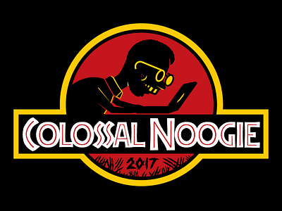 Colossal Noogie Shirt Design 2017 bite chip dinosaur jurassic kidd logo park parody red screenprint tshirt yellow