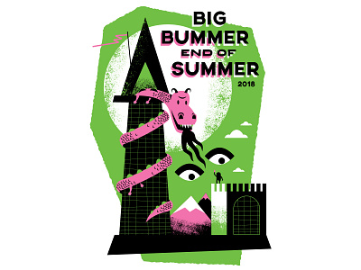 Big Bummer End of Summer 2018 - Camp T-shirt castle church dragon eye illustration moon mountain shirt shrek sword torch typography