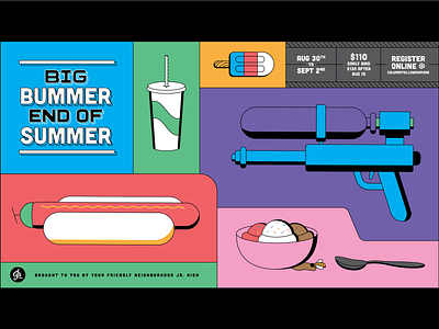 Big Bummer Teaser 2019 90s design hot dog ice cream illustration popsicle squirt gun type typography vector water gun