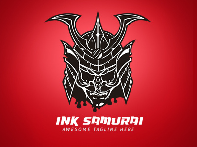 Ink Samurai asian blade helmet ink japanese katana logo mask samurai sword template