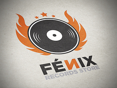 Fenix Records Store Logo crest fenix fire logo music myth record shop stars store template vynil