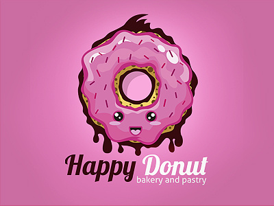 Happy Donut Logo cartoon cute donut doughnut jelly kawaii logo pastry pink template