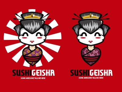 Sushi Geisha Logo asian cartoon cute food geisha japanese logo restaurant sushi template
