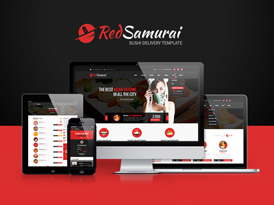 Red Samurai PSD Template asian delivery food photoshop red restaurant samurai sushi template ui ux web