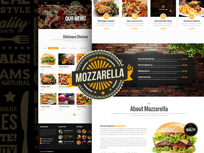 Mozzarella Cafe Bar PSD Template bar cafe food live menu photoshop restaurant retro ui ux vintage web
