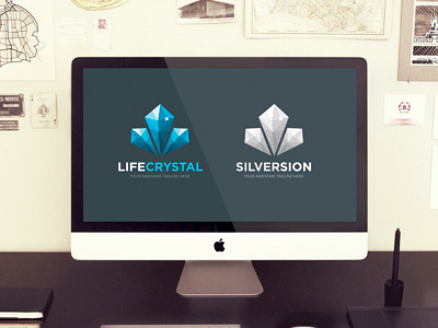 Life Crystal Logo Template 3d blue business clean crystal diamond fractal logo mineral poly relax vector