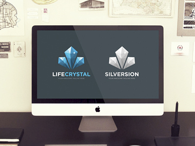 Life Crystal Logo Template 3d blue business clean crystal diamond fractal logo mineral poly relax vector