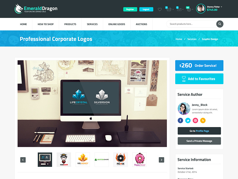 Emerald Dragon - Marketplace auction blog cart dashboard ecommerce forum marketplace online product shop shopping theme