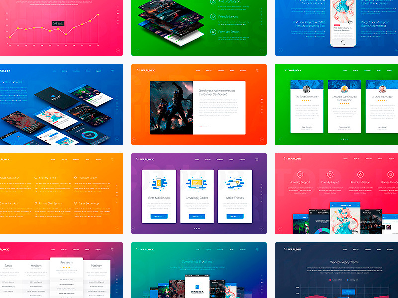 Warlock Screens phone news mobile landing job infographics icons features careers blog app
