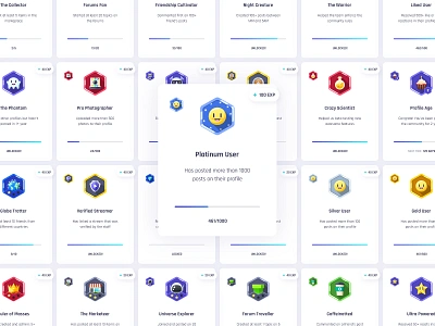 Vikinger Gamification Badges badges community dashboard event forum game gamification group illustration marketplace members network photoshop profile reaction smiley social stream vector