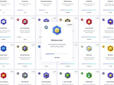 Vikinger Gamification Badges badges community dashboard event forum game gamification group illustration marketplace members network photoshop profile reaction smiley social stream vector