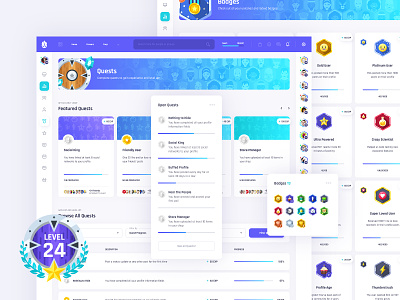 Vikinger Social - Gamification Pages badge badges card coin community gamification icon level locked member network profile progress quest social ui unlocked ux widgets