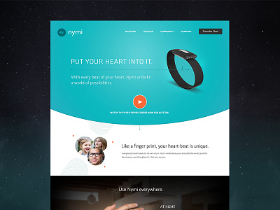 Nymi Band Website biometrics blue branding heart layout space tech ui ux video web wristband