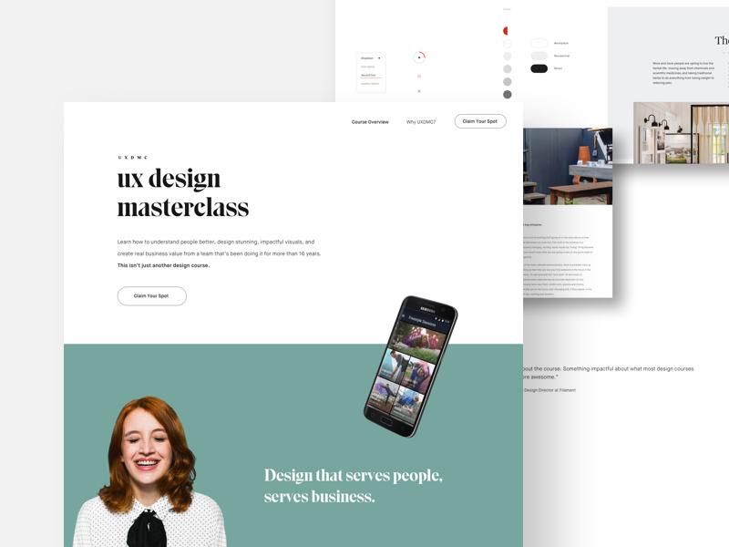 UX Design Masterclass school eksell green mobile ui web product minimal course learning education ux