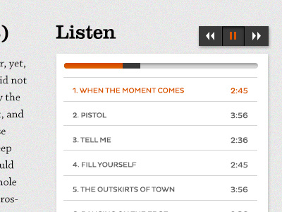 Listen audio buttons clarendon clean media music player pluto sans progress texture ui website