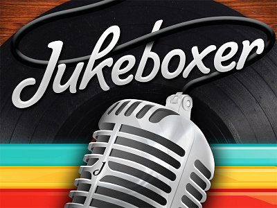 Jukeboxer branding cable game ios iphone launch lighting login logo microphone music onboarding sign up vintage vinyl wood