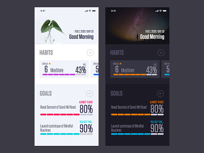Habit & Goal App Concept app dark mode dark ui goal goal tracker habit tracker habits ios ios app design light mode light ui