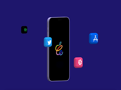 3D Purple iPhone 12 with 3d Icons 3d 3d modeling app store apple dribbble iphone iphonex netflix spine spotify twitter