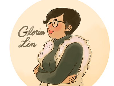 Gloria Lin Portrait series character glasses portraits warm colors watercolor woman