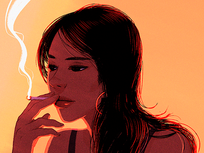 Thinking of backlight girl smoke thinking thoughts