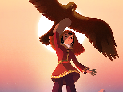 Mongolian Girl With Her Eagle