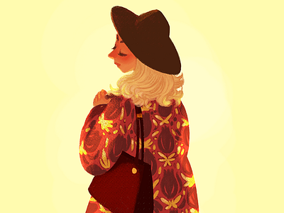 Fall coat fashion girl hat light pattern