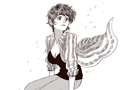 Breeze drawing girl ink short hair wind