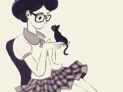 Meow brush cat girl glasses ink kitten kitty watercolor