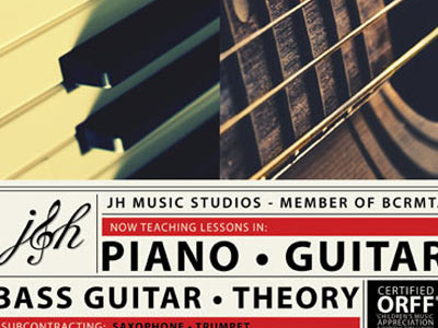 JH Music Studios Poster - 1 advertising jh music poster school studio treble clef