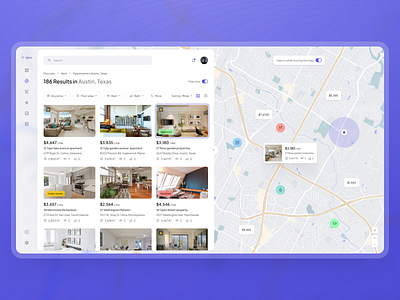 Apartment search apartment booking dashboard discover filter flat hotel housing map property real estate region rent room saas search tooltip ui ux web