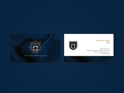 Grace Entertainment Business Card blue branding business card design entertainment illustration logo marble marble textures marketing minimal navy blue