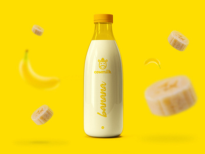 Cowmilk Bottle Design #03 2019 banana bottle branding design bright colors color cow creativity design food graphic design istanbul milk rectangle script simple white yellow
