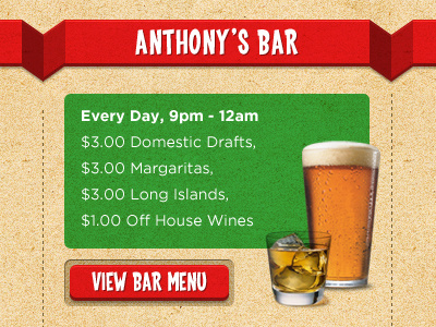 Anthony's Pizza beer button drink green red tan texture ui