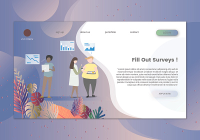 Fill Out Surveys Landing Page animation app branding clean design flat illustration illustrator ui ux vector web website