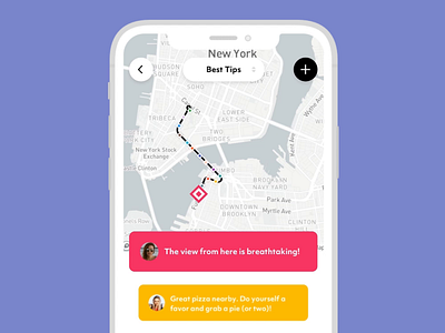 Travel Tips From Locals advice animation bubble chat city colorful crowdsource flat friends help interaction design location map route scroll animation tips tourist travel ui ux