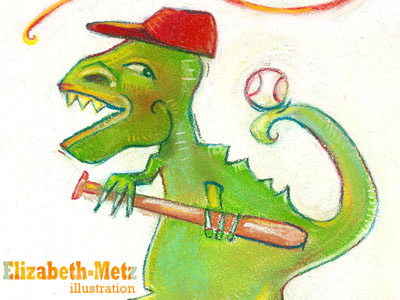 Roar baseball dinosaur illustration pastels