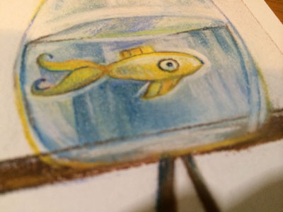 Startled goldfish animal childrens drawing fish illustration pastels