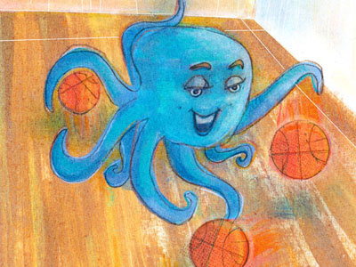 Bounce animals illustration mixed media octopus pastels