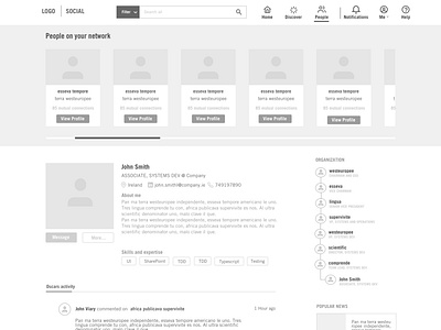 WireFrame -intranet social landing page design flat intranet minimal ui ux web wireframe