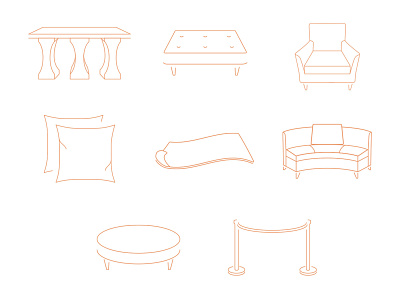 About Time Icons brand identity chair design event furniture icon icon set pillow rental rug site sofa table web design