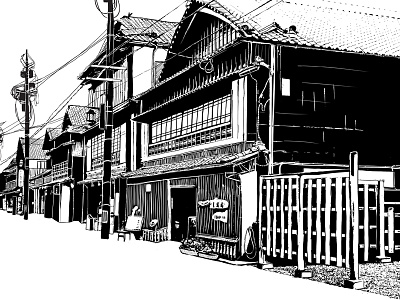 Traditional Houses, Japan illustration