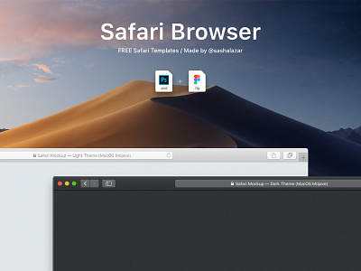 Safari Mockup (Dark & Light Themes) browser dark design figma light macos mockup mojave photoshop safari template theme vector